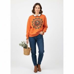 Vintage Gitano Sportswear Autumn Leaf Orange Sweatshirt Collared XL Cabin Forest